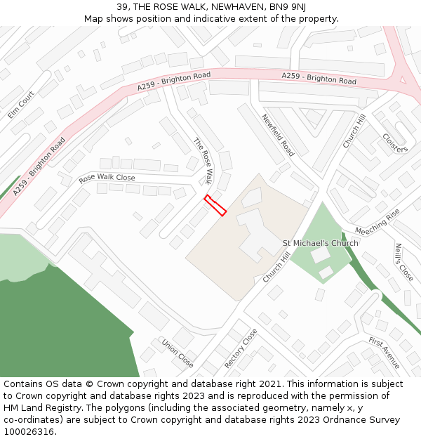 39, THE ROSE WALK, NEWHAVEN, BN9 9NJ: Location map and indicative extent of plot