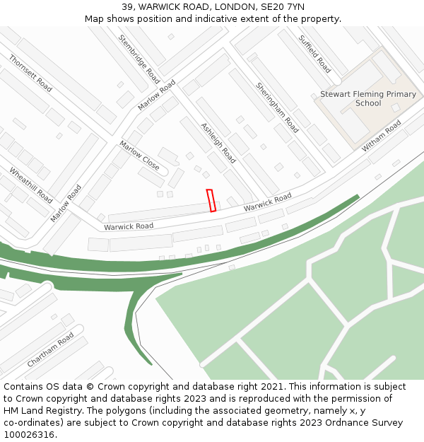 39, WARWICK ROAD, LONDON, SE20 7YN: Location map and indicative extent of plot