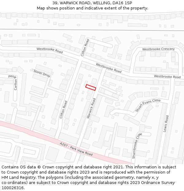 39, WARWICK ROAD, WELLING, DA16 1SP: Location map and indicative extent of plot