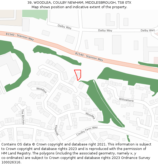 39, WOODLEA, COULBY NEWHAM, MIDDLESBROUGH, TS8 0TX: Location map and indicative extent of plot