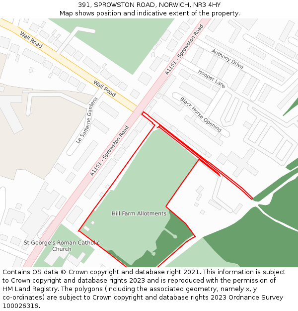 391, SPROWSTON ROAD, NORWICH, NR3 4HY: Location map and indicative extent of plot