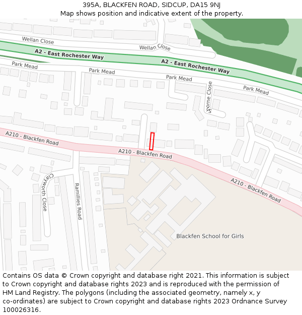 395A, BLACKFEN ROAD, SIDCUP, DA15 9NJ: Location map and indicative extent of plot