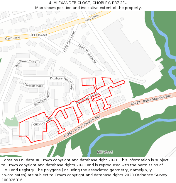 4, ALEXANDER CLOSE, CHORLEY, PR7 3FU: Location map and indicative extent of plot