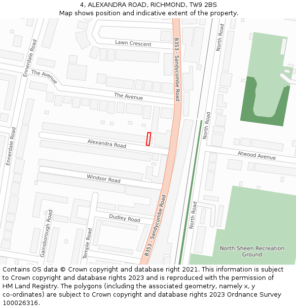 4, ALEXANDRA ROAD, RICHMOND, TW9 2BS: Location map and indicative extent of plot
