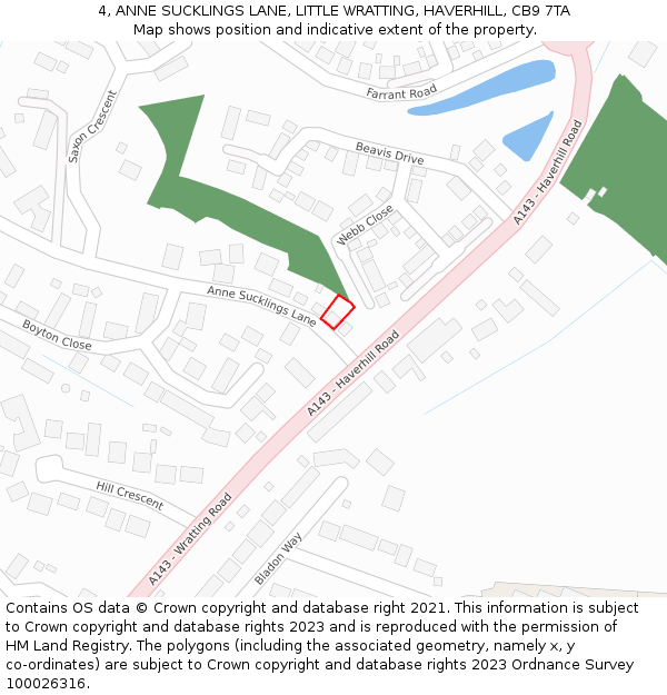 4, ANNE SUCKLINGS LANE, LITTLE WRATTING, HAVERHILL, CB9 7TA: Location map and indicative extent of plot