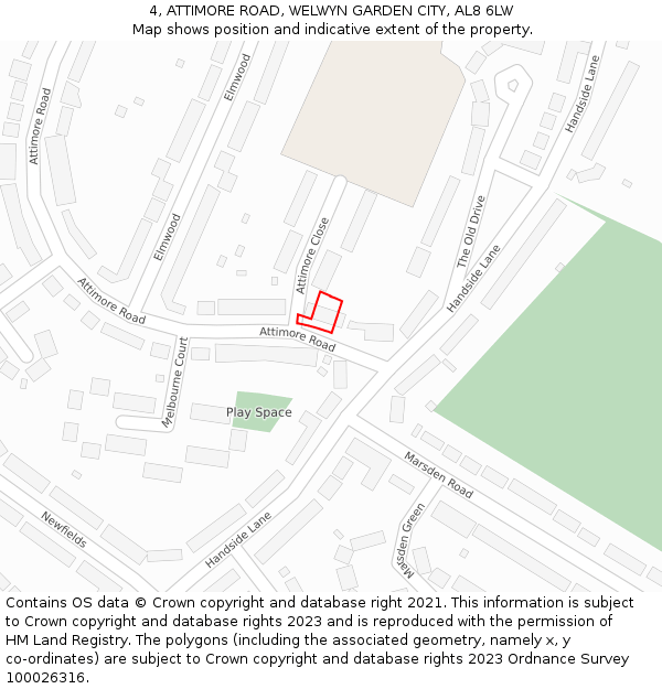 4, ATTIMORE ROAD, WELWYN GARDEN CITY, AL8 6LW: Location map and indicative extent of plot