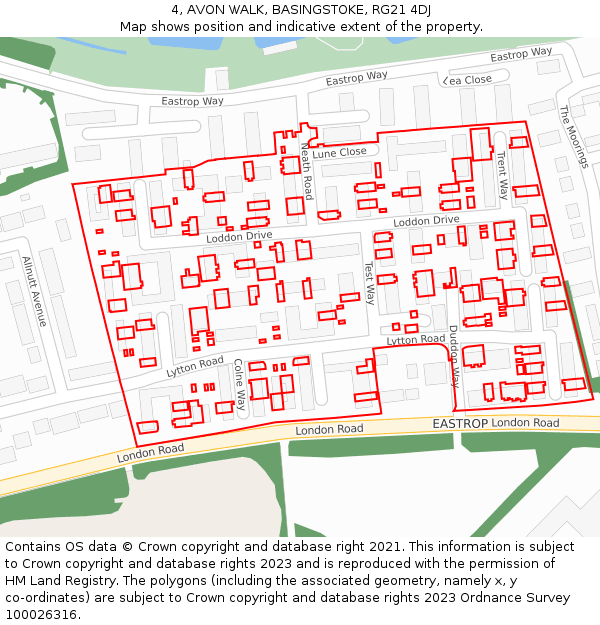 4, AVON WALK, BASINGSTOKE, RG21 4DJ: Location map and indicative extent of plot