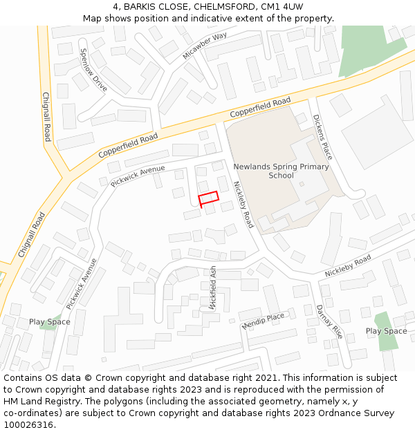 4, BARKIS CLOSE, CHELMSFORD, CM1 4UW: Location map and indicative extent of plot
