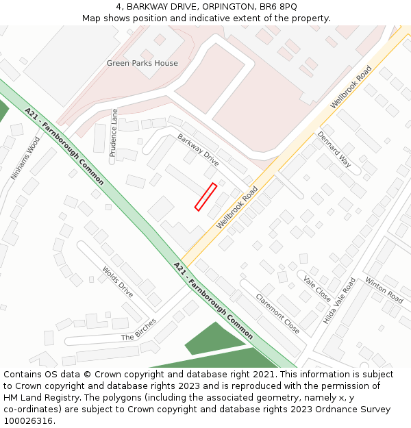 4, BARKWAY DRIVE, ORPINGTON, BR6 8PQ: Location map and indicative extent of plot