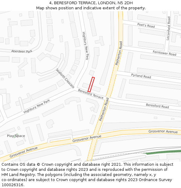 4, BERESFORD TERRACE, LONDON, N5 2DH: Location map and indicative extent of plot