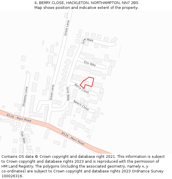 4, BERRY CLOSE, HACKLETON, NORTHAMPTON, NN7 2BS: Location map and indicative extent of plot