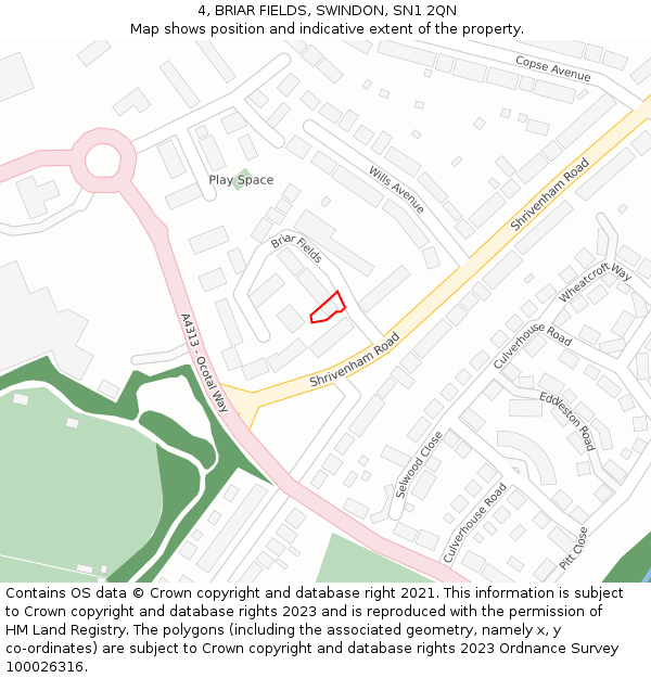 4, BRIAR FIELDS, SWINDON, SN1 2QN: Location map and indicative extent of plot