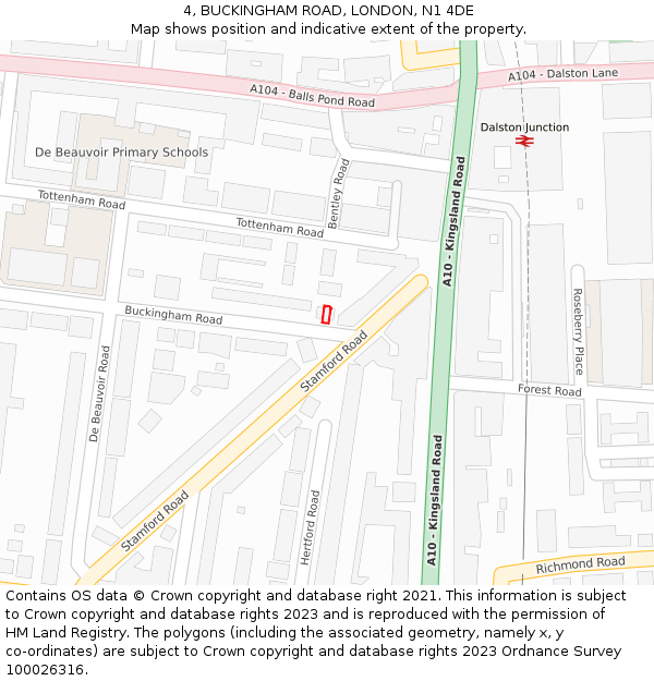 4, BUCKINGHAM ROAD, LONDON, N1 4DE: Location map and indicative extent of plot
