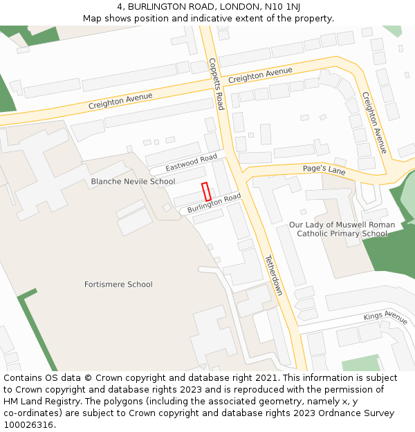 4, BURLINGTON ROAD, LONDON, N10 1NJ: Location map and indicative extent of plot