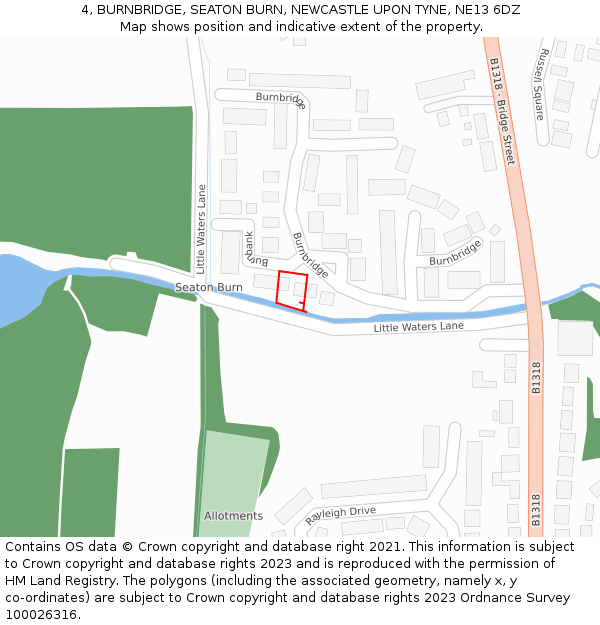 4, BURNBRIDGE, SEATON BURN, NEWCASTLE UPON TYNE, NE13 6DZ: Location map and indicative extent of plot