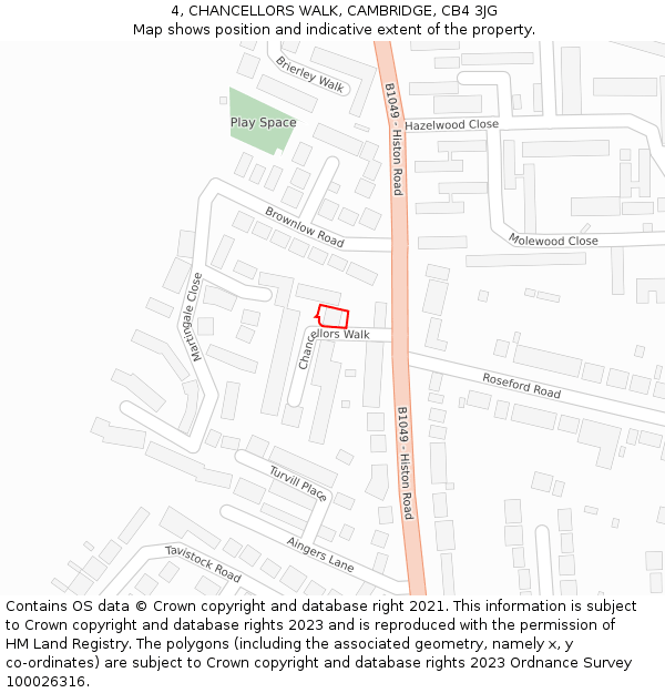 4, CHANCELLORS WALK, CAMBRIDGE, CB4 3JG: Location map and indicative extent of plot
