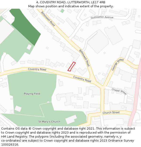 4, COVENTRY ROAD, LUTTERWORTH, LE17 4RB: Location map and indicative extent of plot