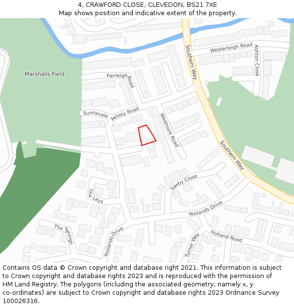 4, CRAWFORD CLOSE, CLEVEDON, BS21 7XE: Location map and indicative extent of plot