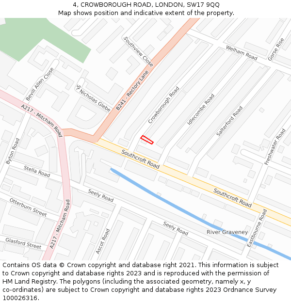 4, CROWBOROUGH ROAD, LONDON, SW17 9QQ: Location map and indicative extent of plot