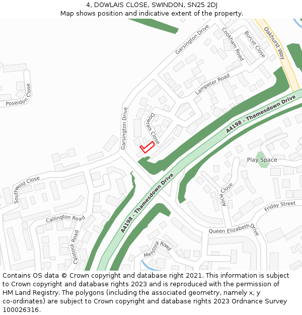 4, DOWLAIS CLOSE, SWINDON, SN25 2DJ: Location map and indicative extent of plot