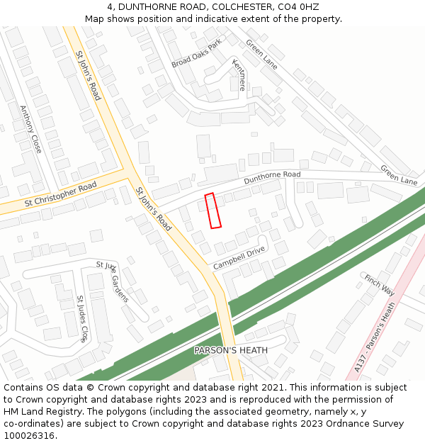 4, DUNTHORNE ROAD, COLCHESTER, CO4 0HZ: Location map and indicative extent of plot