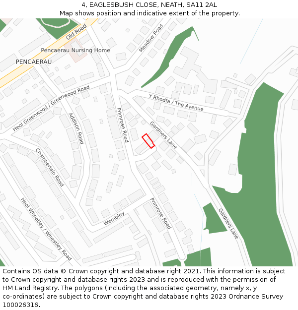 4, EAGLESBUSH CLOSE, NEATH, SA11 2AL: Location map and indicative extent of plot