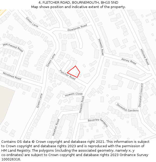 4, FLETCHER ROAD, BOURNEMOUTH, BH10 5ND: Location map and indicative extent of plot
