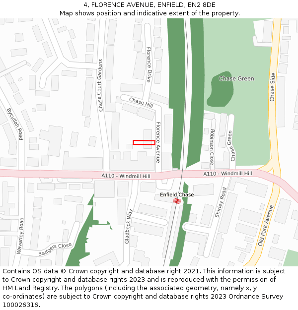 4, FLORENCE AVENUE, ENFIELD, EN2 8DE: Location map and indicative extent of plot