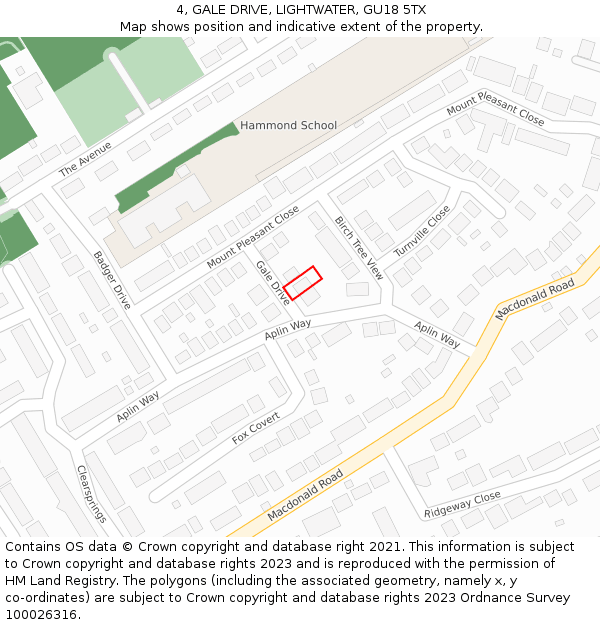 4, GALE DRIVE, LIGHTWATER, GU18 5TX: Location map and indicative extent of plot