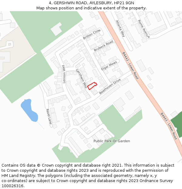 4, GERSHWIN ROAD, AYLESBURY, HP21 9GN: Location map and indicative extent of plot