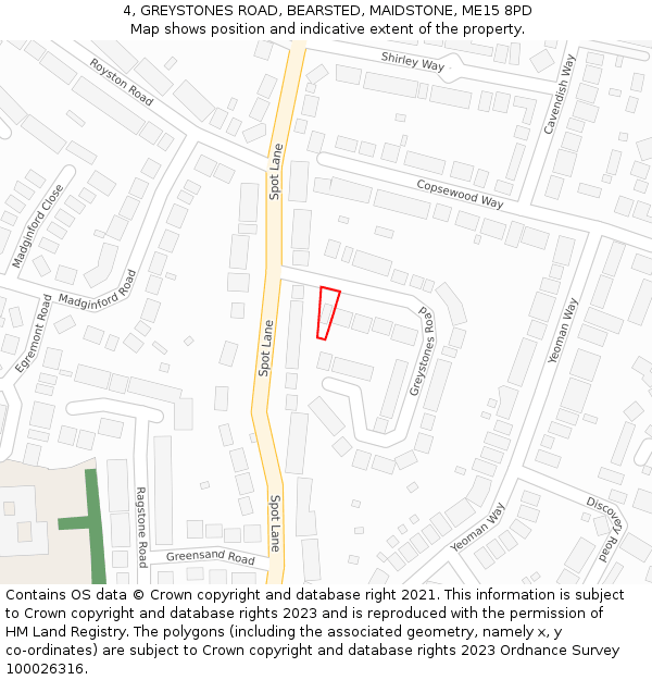 4, GREYSTONES ROAD, BEARSTED, MAIDSTONE, ME15 8PD: Location map and indicative extent of plot
