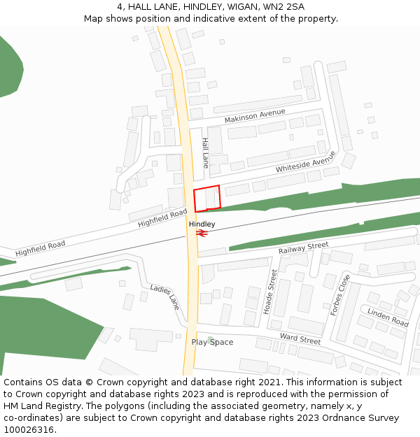 4, HALL LANE, HINDLEY, WIGAN, WN2 2SA: Location map and indicative extent of plot