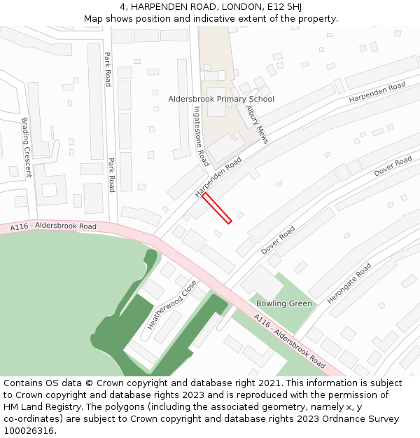 4, HARPENDEN ROAD, LONDON, E12 5HJ: Location map and indicative extent of plot