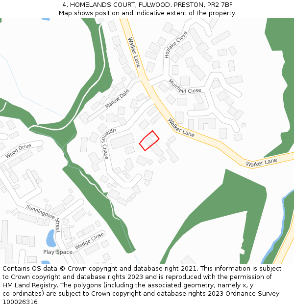 4, HOMELANDS COURT, FULWOOD, PRESTON, PR2 7BF: Location map and indicative extent of plot