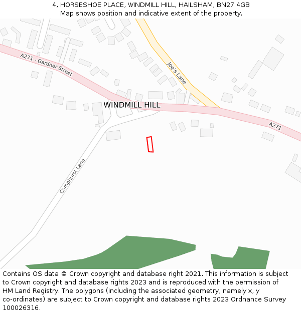 4, HORSESHOE PLACE, WINDMILL HILL, HAILSHAM, BN27 4GB: Location map and indicative extent of plot