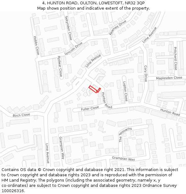 4, HUNTON ROAD, OULTON, LOWESTOFT, NR32 3QP: Location map and indicative extent of plot