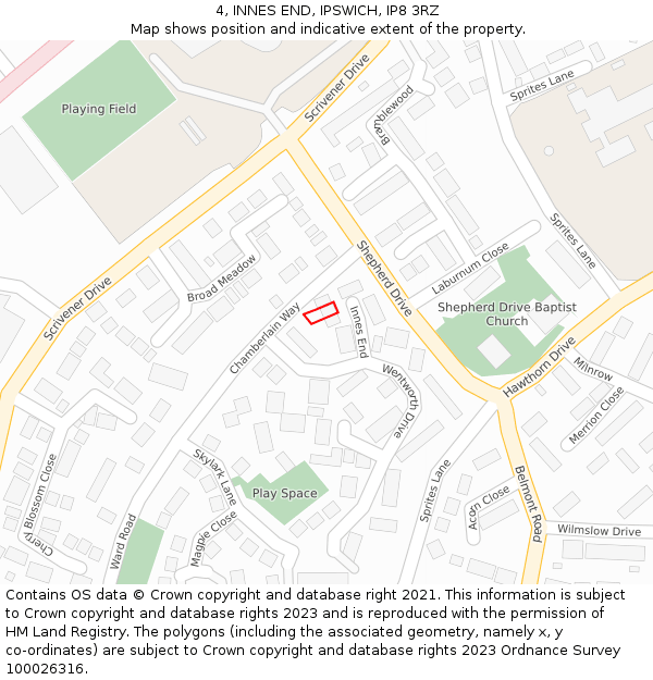 4, INNES END, IPSWICH, IP8 3RZ: Location map and indicative extent of plot