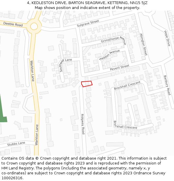 4, KEDLESTON DRIVE, BARTON SEAGRAVE, KETTERING, NN15 5JZ: Location map and indicative extent of plot
