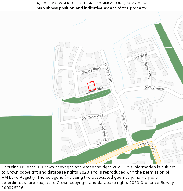 4, LATTIMO WALK, CHINEHAM, BASINGSTOKE, RG24 8HW: Location map and indicative extent of plot