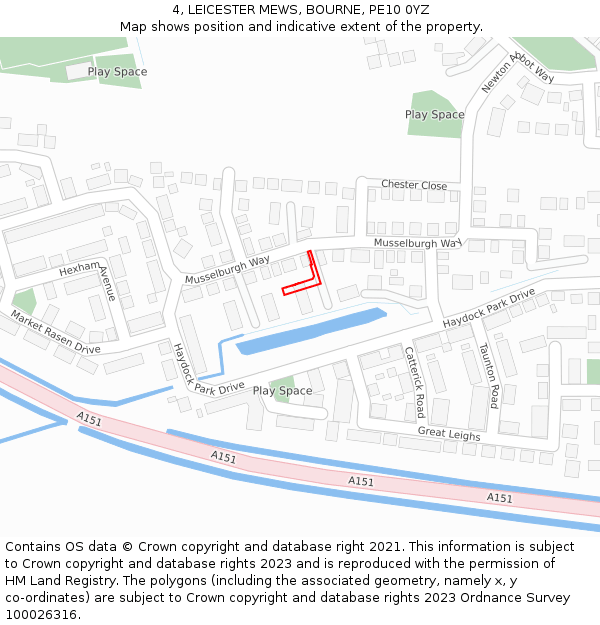 4, LEICESTER MEWS, BOURNE, PE10 0YZ: Location map and indicative extent of plot