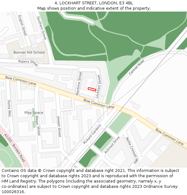4, LOCKHART STREET, LONDON, E3 4BL: Location map and indicative extent of plot