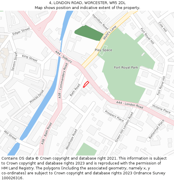 4, LONDON ROAD, WORCESTER, WR5 2DL: Location map and indicative extent of plot