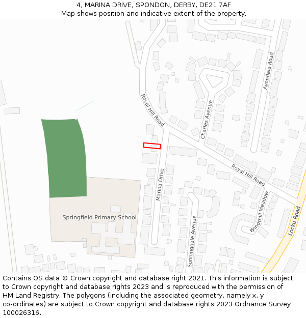 4, MARINA DRIVE, SPONDON, DERBY, DE21 7AF: Location map and indicative extent of plot