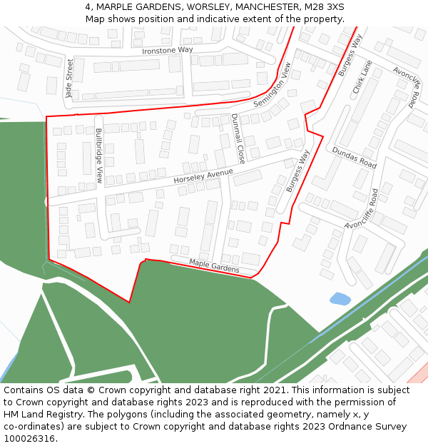 4, MARPLE GARDENS, WORSLEY, MANCHESTER, M28 3XS: Location map and indicative extent of plot