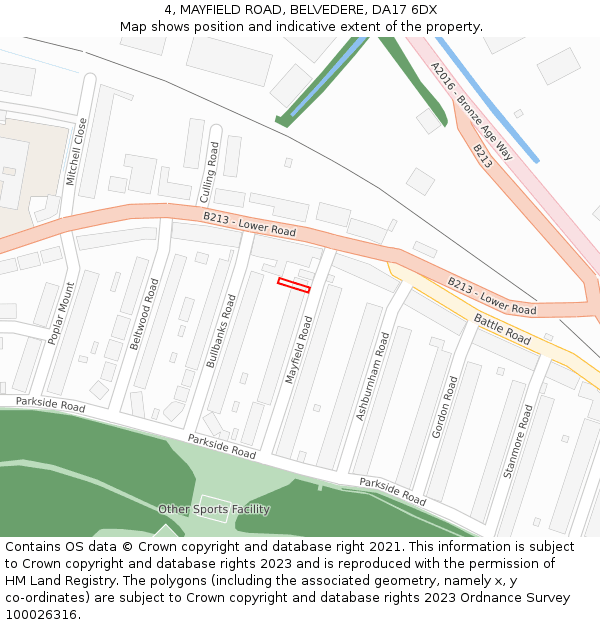 4, MAYFIELD ROAD, BELVEDERE, DA17 6DX: Location map and indicative extent of plot