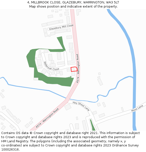 4, MILLBROOK CLOSE, GLAZEBURY, WARRINGTON, WA3 5LT: Location map and indicative extent of plot