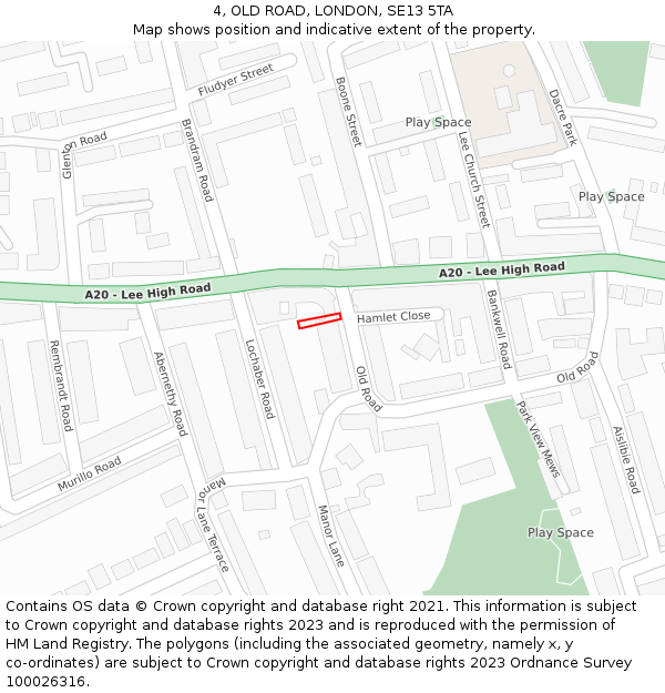 4, OLD ROAD, LONDON, SE13 5TA: Location map and indicative extent of plot