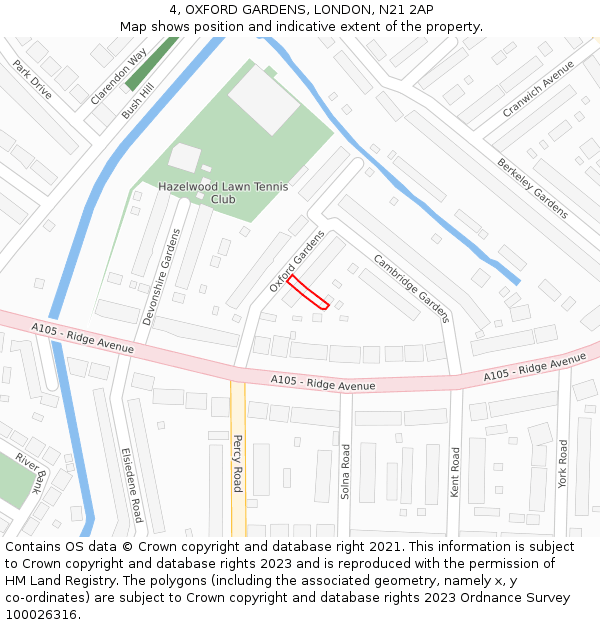 4, OXFORD GARDENS, LONDON, N21 2AP: Location map and indicative extent of plot