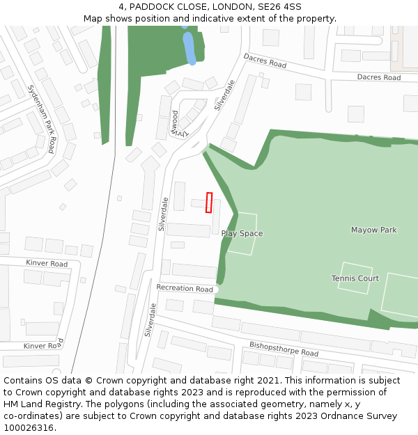 4, PADDOCK CLOSE, LONDON, SE26 4SS: Location map and indicative extent of plot