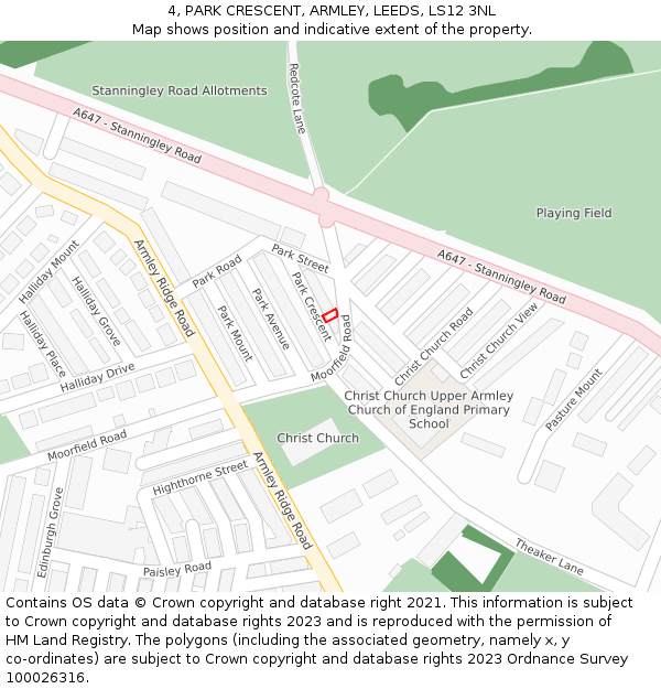 4, PARK CRESCENT, ARMLEY, LEEDS, LS12 3NL: Location map and indicative extent of plot